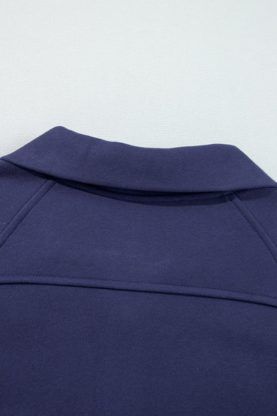 Cozy Women's Navy Blue Fleece-Lined Zip-Up Sweatshirt with Stand Collar & Thumbhole Sleeves for Ultimate Comfort