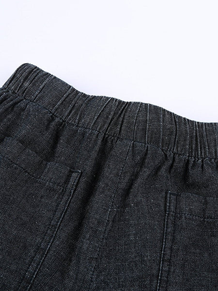 Drawstring High Waist Denim Pockets Shorts