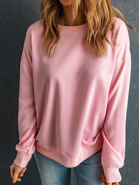 Cozy Pink Crew Neck Long Sleeve Sweatshirt