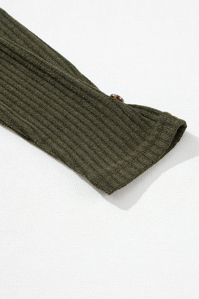 Women's Jungle Green Ribbed Henley Top - Chic & Comfy Knit Shirt for Casual Outings and Everyday Style