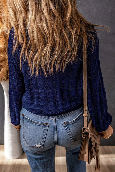 Women's Blue Lightweight Crochet Cardigan with Button Front  Stylish, Comfortable Fit for Any Casual Occasion