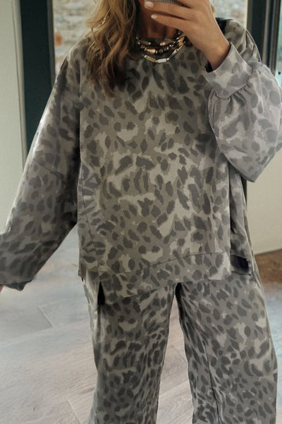 Women's Sage Leopard Print Two-Piece French Terry Pant Set