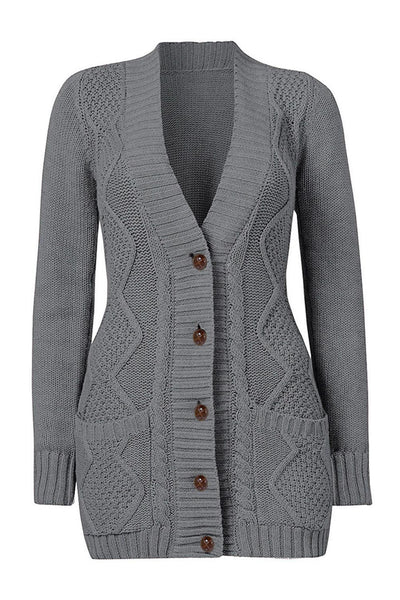 Stylish Women's Dark Gray Cardigan with Front Pockets and Button Closure - Cozy Layer for Casual or Dressy Outfits