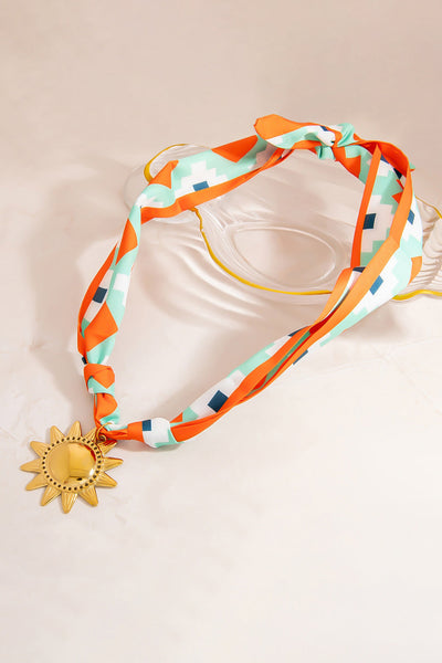 Women's Boho Geometric Scarf Necklace with Gold Sun Pendant