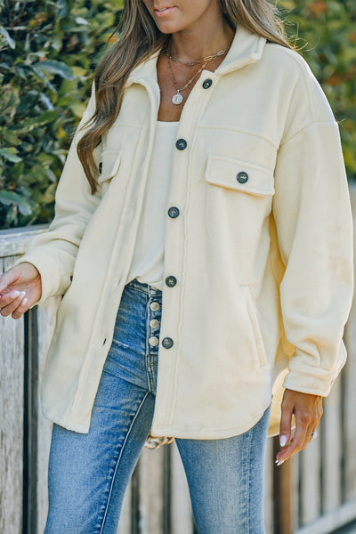 Stylish Beige Button-Up Shirt Jacket for Women - Versatile Layering Top with Turn Down Collar for All Seasons