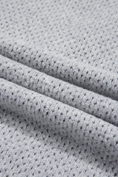 Trendy Light Grey Loose-Fit Eyelet V-Neck Sweater for Women with Drop Shoulder Design for Effortless Chic Style