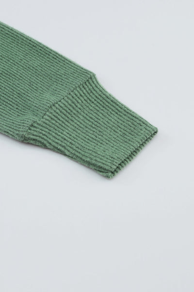 Green Ribbed U Neck Textured Top with Long Sleeves