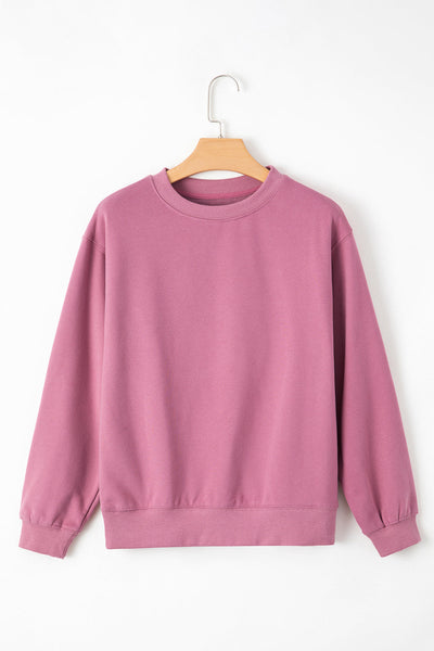 Cozy Women's Meadow Mauve Fleece-Lined Sweatshirt - Relaxed Drop Shoulder Terry Top for Casual Chic Comfort