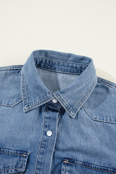 Women's Dusk Blue Slim Fit Denim Shirt with Flap Pockets