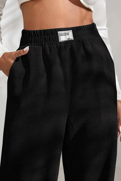 Trendy Women's Black Wide Leg Corduroy Pants with Split Hem - Comfortable Fit for Casual and Chic Style