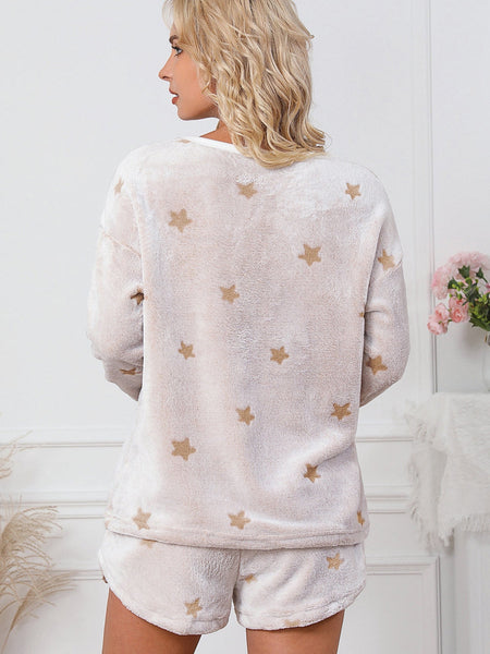Cozy White Starry Plush Lounge Set for Girls