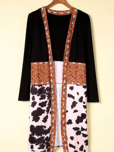Cow Print Western Style Patchwork Cardigan
