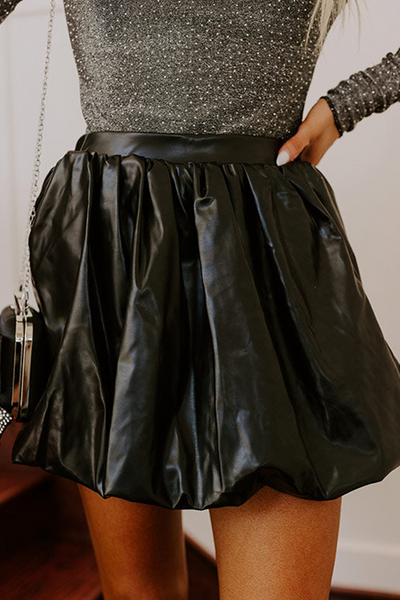 Trendy Women's Black Faux Leather High-Waisted Mini Skirt - Chic Puffy Design for Day or Night Out Style