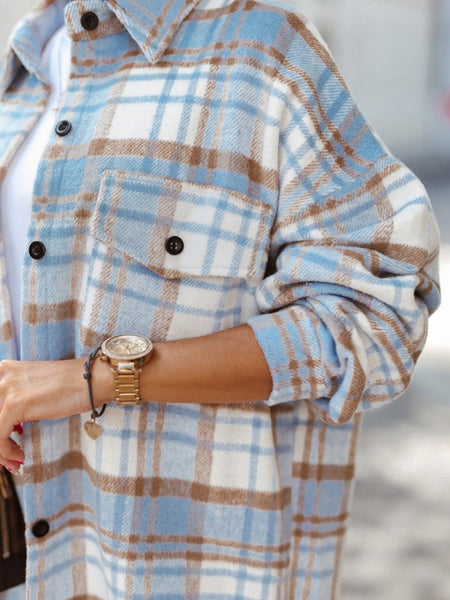 Women's Detachable Hood Plaid Flannel Shacket with Pockets