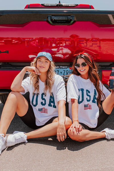 Patriotic Oversized White Tee with USA Flag Print