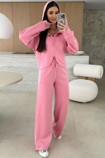 Cozy Women's Pink Zip-Up Hoodie and Loose Pants Set Casual Loungewear for Relaxed, Comfortable Days