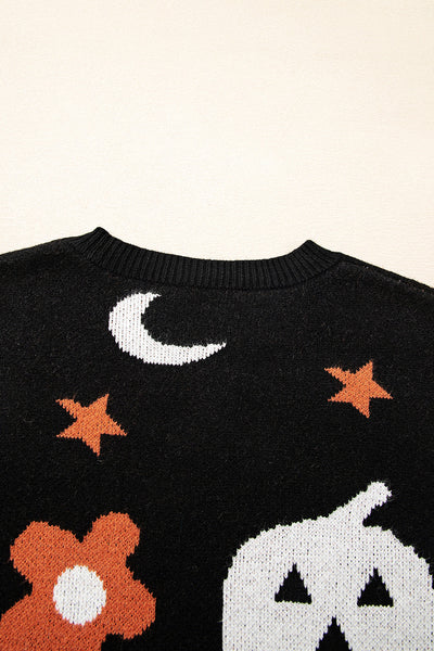 Cozy Women's Black Halloween Sweater - Spooky Knit Pullover for Fall and Winter Festivities, Perfect for Seasonal Style