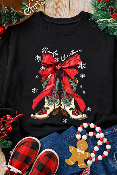 Women's Howdy Christmas Western Graphic Sweatshirt in Black
