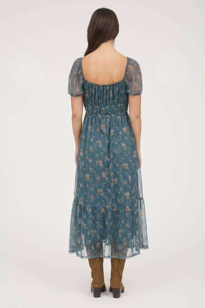 Twilight Garden Dress | Chiffon Puff Sleeve Midi Dress