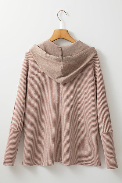 Casual Women's Dark Brown Patchwork Hoodie with Flap Pockets & Adjustable Drawstring for Everyday Comfort
