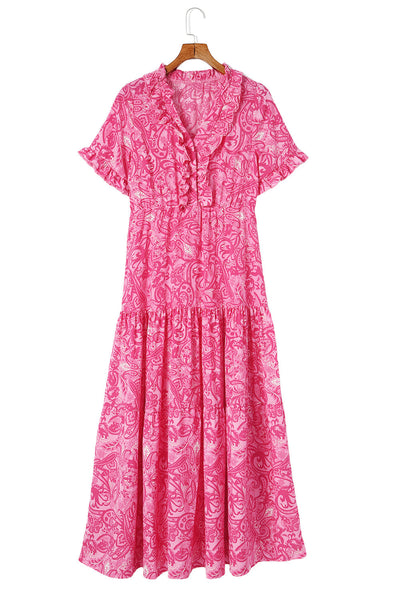 Mid-sleeve V-neck Bohemian Long Dress