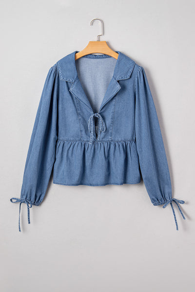 Chic Women's Blue Denim Peplum Top with Flattering Fit for Effortless Casual Style and Everyday Comfort