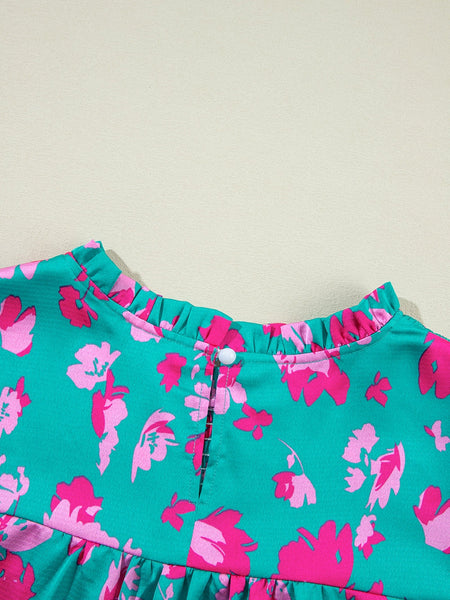 Green Blossom Ruffle Detail Plus Size Top