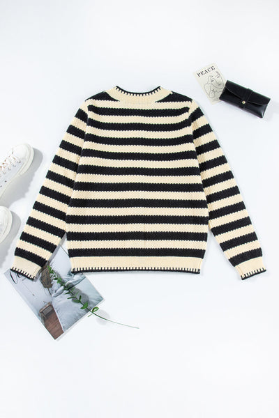 Stylish Women's Black and White Striped Cardigan - Soft Knit, Cozy Fit, Ideal for Layering and Everyday Wear