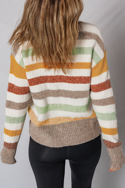 Lightweight Cozy Women's Stripe Sweater - Casual Fit in Soft Pastel Colors, Ideal for Layering and Everyday Comfort