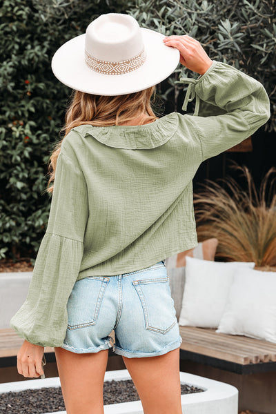 Elegant Women's Soft Pastel Ruffle Trim Blouse - Flowy Fit for Casual Chic Style and All-Day Comfort