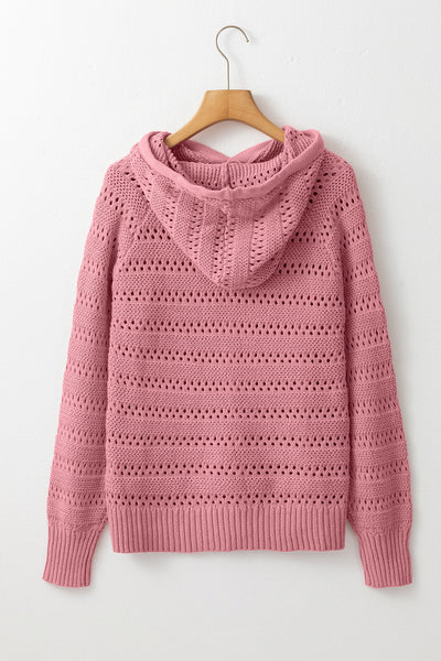 Cozy Women's Peach Blossom Pointelle Knit Hooded Sweater with Raglan Sleeves - Stylish Layering Essential for Fall