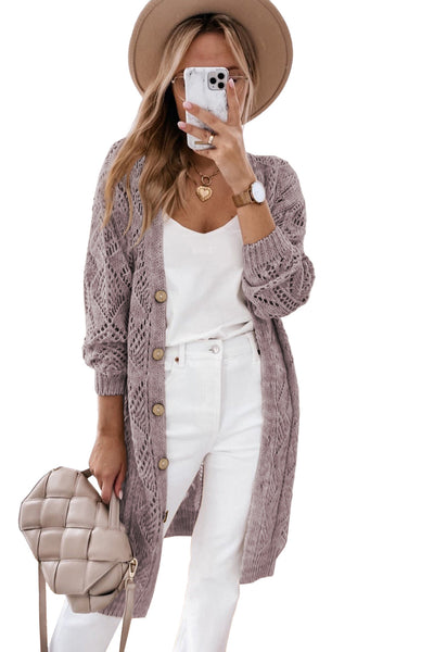 Chic Openwork Knit Cardigan for Women - Stylish Lightweight Layering Piece in Soft Pastels with Relaxed Fit