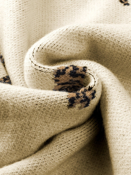 Vibrant Cheetah Print High Neck Split Hem Sweater