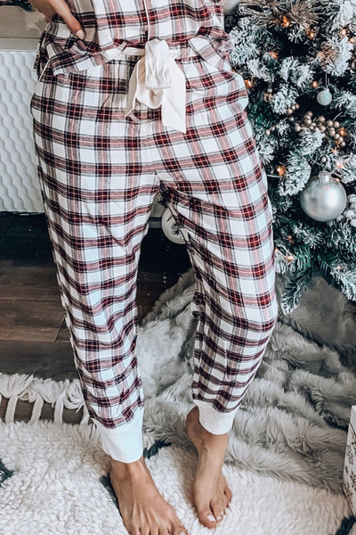 Women's Black Plaid Long Sleeve Christmas Shirt & Drawstring Pants Set - Stylish Holiday Outfit for Festive Occasions