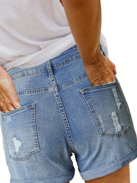 Lace-Up Denim Shorts, Distressed, American Flag