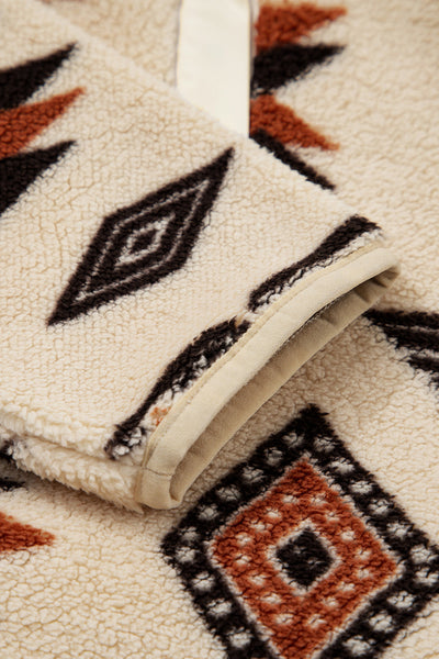 Women's Cozy Beige Plush Half Zip Sweatshirt for Women - Chic Western Aztec Style for Effortless Casual Looks