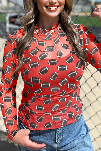 Stylish Women's Rugby Print Mesh Athletic Tee - Breathable, Comfortable Fit for Trendy Activewear Style