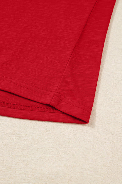 Women's Racing Red Button V-Neck Blouse with Relaxed Silhouette