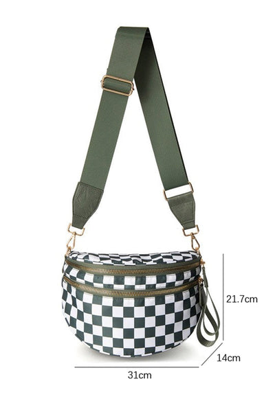 Women's Checkered Crescent Sling Bag with Wide Comfort Strap