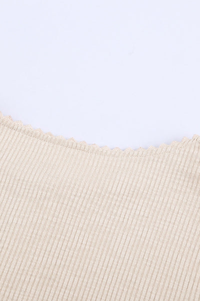 Chic Women's Beige Crochet Lace Hem Short Sleeve Button-Up Top for Effortless Casual Style