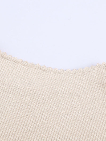 Beige Crochet Lace Sleeve Button Detail Top