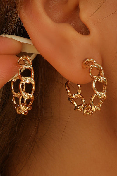Women's Gold Chain Link Hoop Earrings with High-Shine Polished Finish