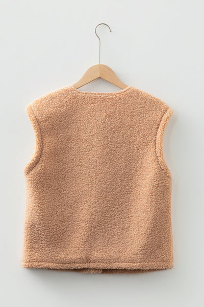 Women's Light French Beige Textured Vest with Metallic Accents