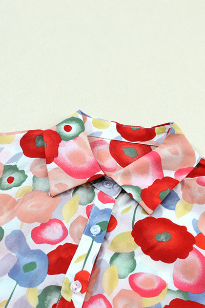 Ink Blossom Lapel Long Sleeve Blouse