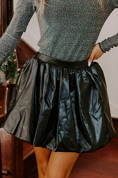 Trendy Women's Black Faux Leather High-Waisted Mini Skirt - Chic Puffy Design for Day or Night Out Style