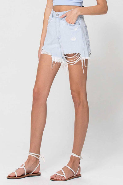 Light Washed High Waisted Mom Shorts