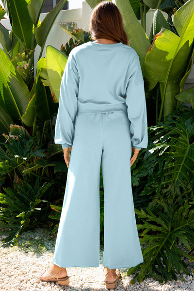 Chic Women's Soft Fabric Drop Shoulder Pullover & Wide Leg Pant Set Stylish, Comfortable, Versatile Loungewear Outfit