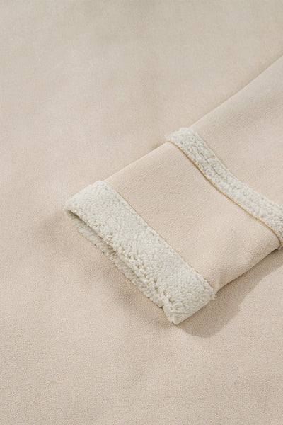 Cozy Women's Parchment Suede Sherpa-Lined Western Jacket - Relaxed Fit for Effortless Style and Warmth