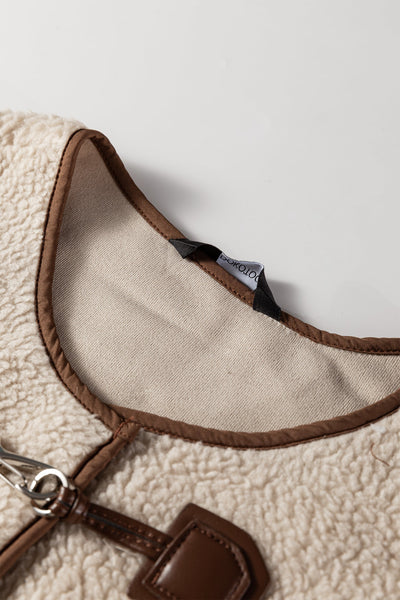 Women's Apricot Faux Shearling Toggle Coat with Contrast Piping