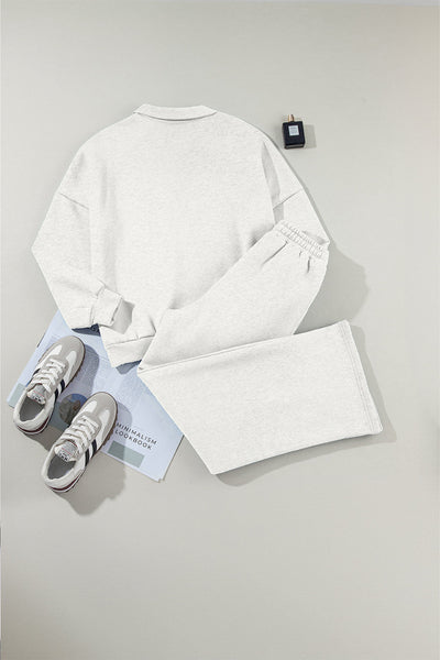 Women's Light Grey Activewear Set: Drop Shoulder Zip-Up Jacket & Drawstring Pants for Stylish Comfort in Fitness